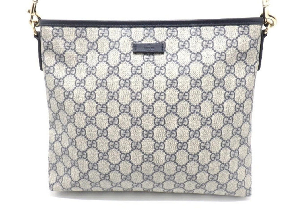 Gucci Bag Shoulder GG Supreme Canvas Calf Navy Blue Beige Cream